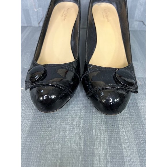 Kate Spade Patent Leather Shoes Black 8.5 Womens Round Toe Textured - Picture 3 of 10